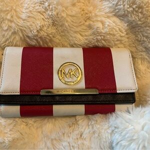 Michael Kors Magenta and White Striped Wallet